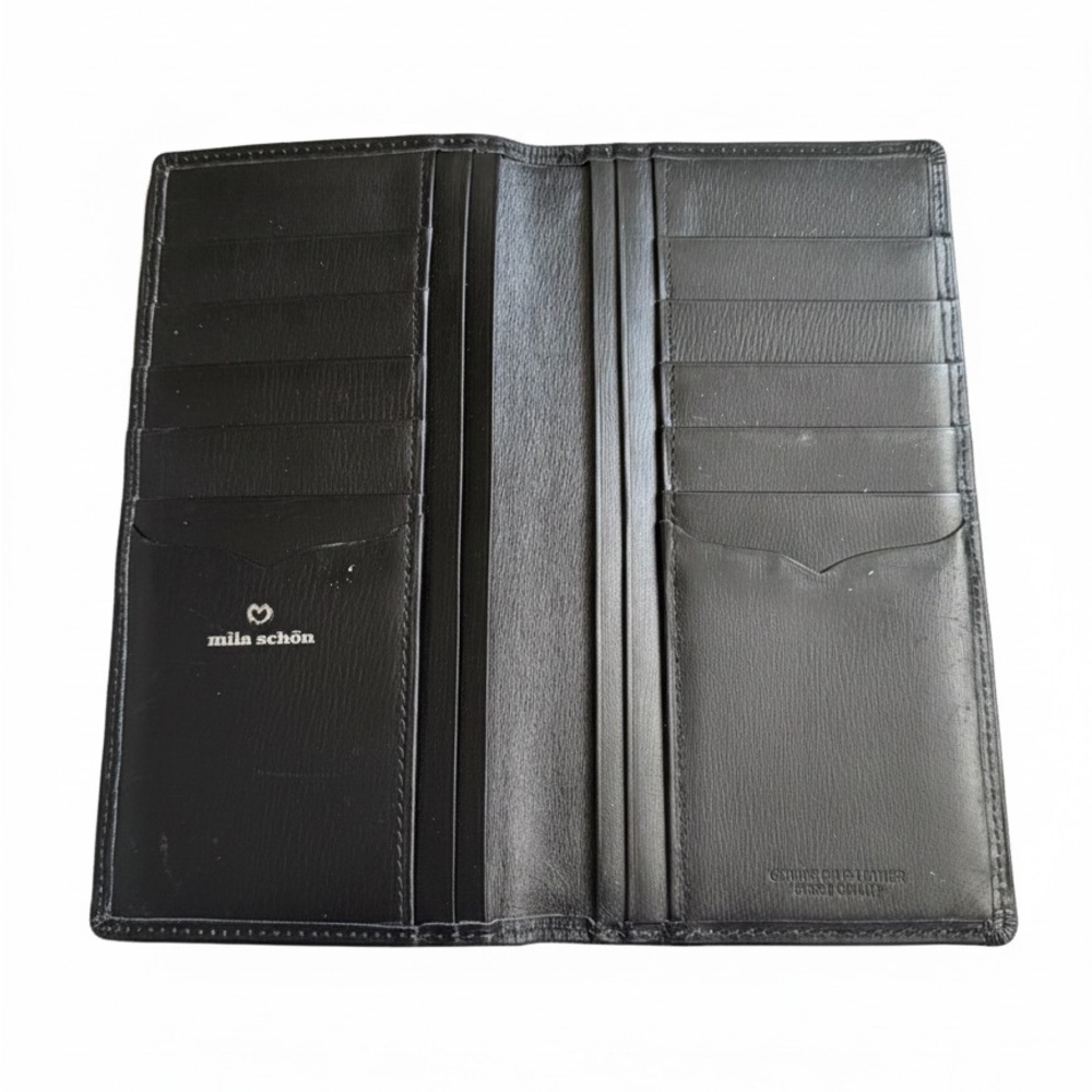Mila Schon Black Italian Leather Card Wallet